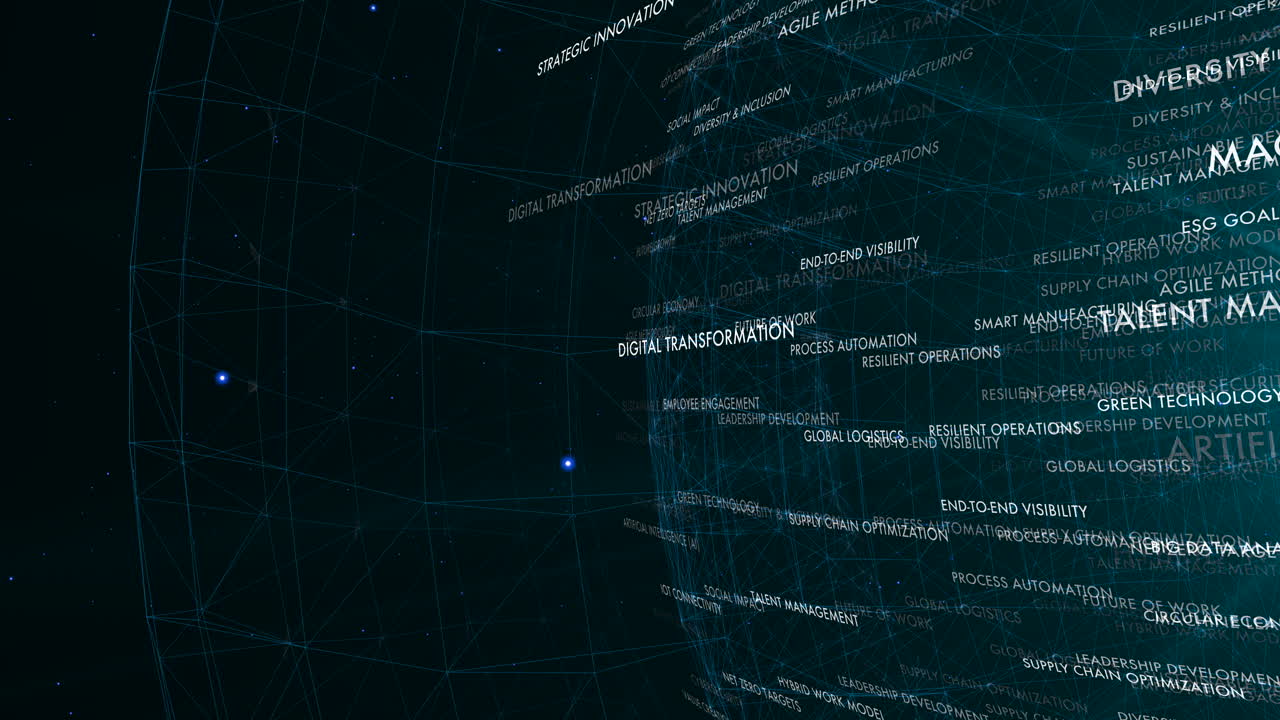 Modern business suite visualization showing complex artificial intelligence and ESG data network connections. Suitable for corporate transformation and technology strategy themes