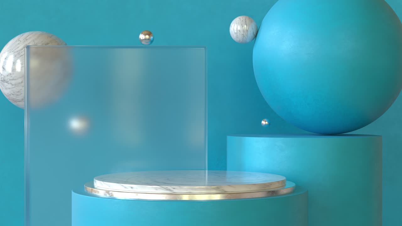 3d render. Empty cylinder podium with abstract minimalist geometric background. Presentation concept