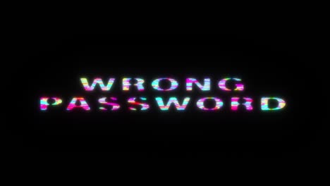 contraseña equivocada texto colorido palabra parpadeo luz bucle de animación con efecto de texto de glitch. 4k 3d bucle sin fisuras contraseña incorrecta elemento de efecto de glitch para la introducción, banner de título.