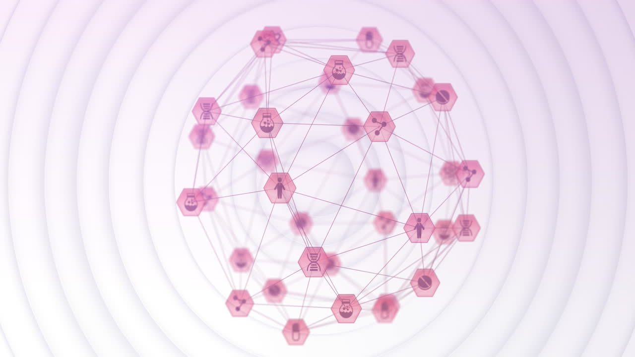globo de iconos digitales contra círculos blancos que se forman sobre un fondo blanco