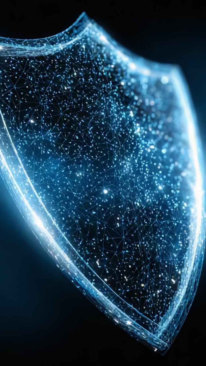 A Futuristic Shield Design Illuminated with Cosmic Elements, Symbolizing Protection and Security in a Digital Realm Amidst a Dark Background
