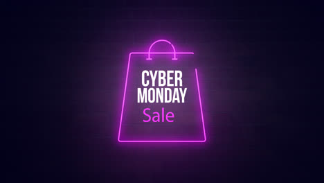 Cyber-Monday-sale-sign-banner-for-promo-video.-Sale-neon-light-shopping-bag.-Special-offer-discount-tags-with-Alpha-Channel-transparent-background.