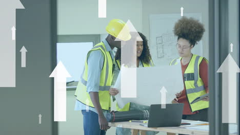 animation of data processing over diverse engineers in hi vis vests