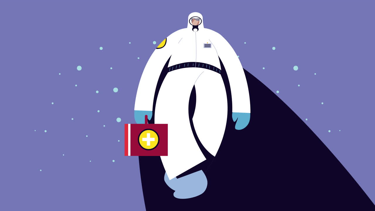 covid-19 보호를 위해 생물 안전복을 입은 산업 노동자