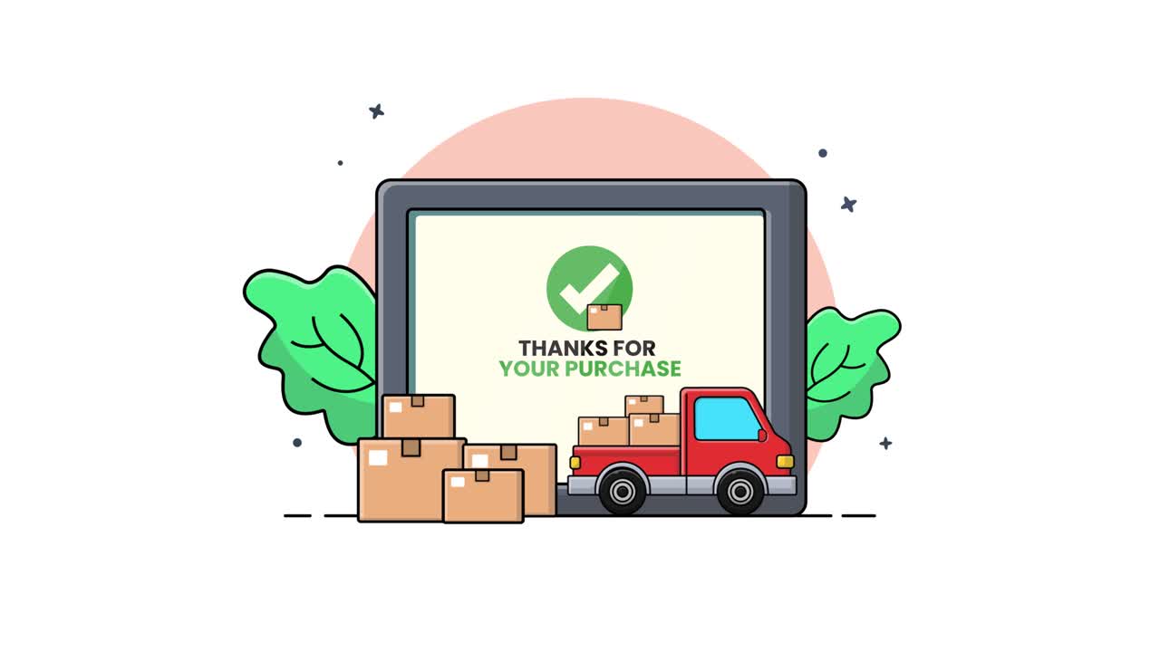 Processo animato di acquisto e spedizione online.