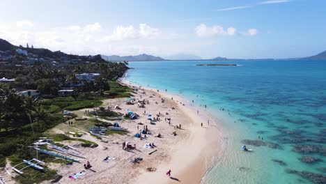 aerial view of people enjoying summer vacation at lanikai beach in kailua, oahu, hawaii