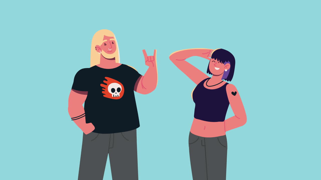 hombre y chica de rock pareja personajes de animación