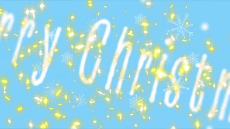 animation of snowflake icons falling over merry christmas text banner against green background