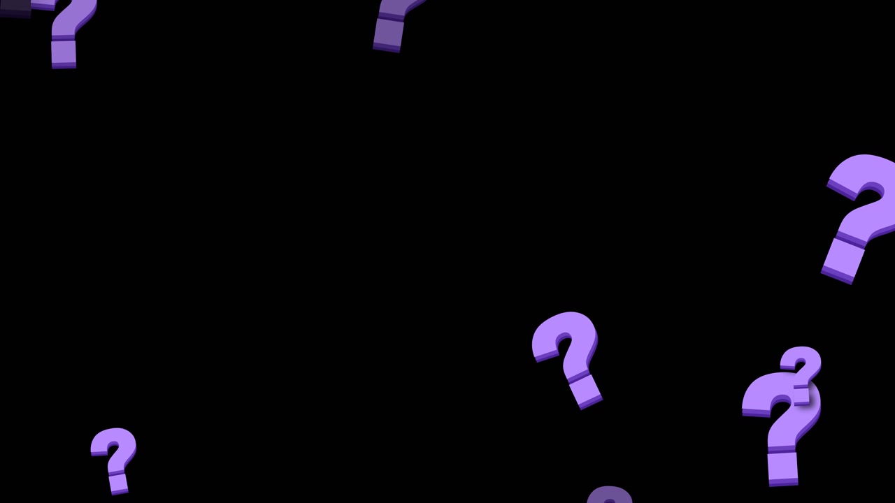 Punti interrogativi viola che fluttuano su uno sfondo nero