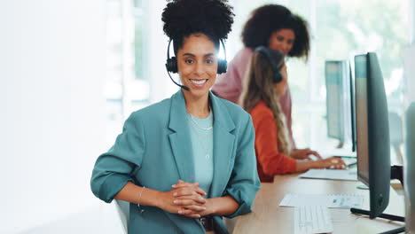 black woman, call center and contact us with crm