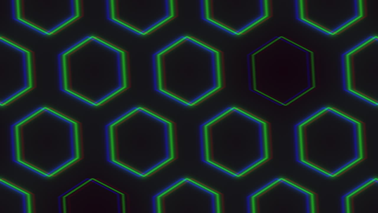 patrón hexagonal de neón simétrico en azul y verde