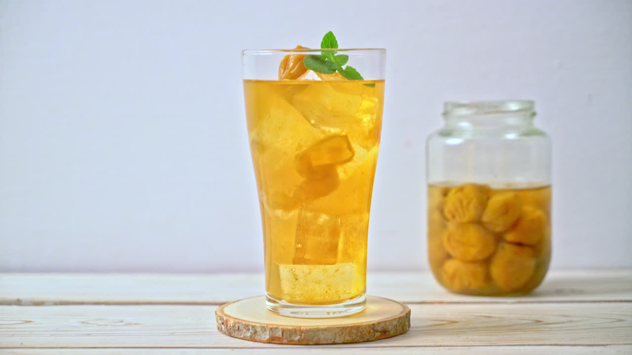 Chinese plum juice with ice and mint