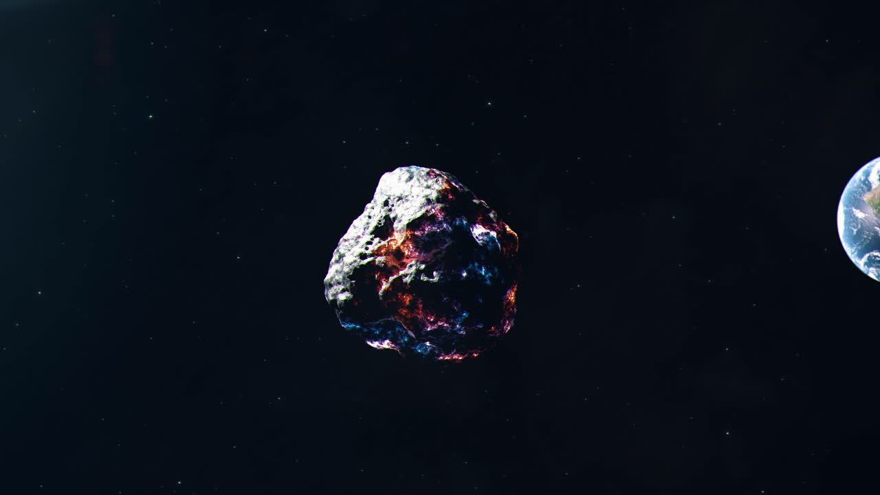 un asteroide metálico brillante que viaja hacia la tierra