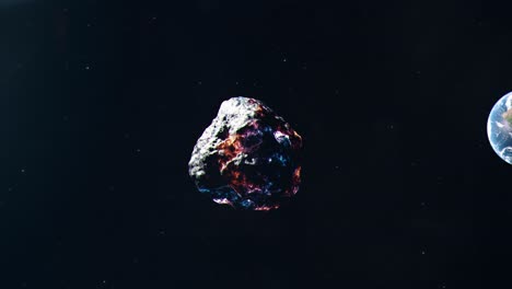 glowing metallic asteroid travelling towards earth