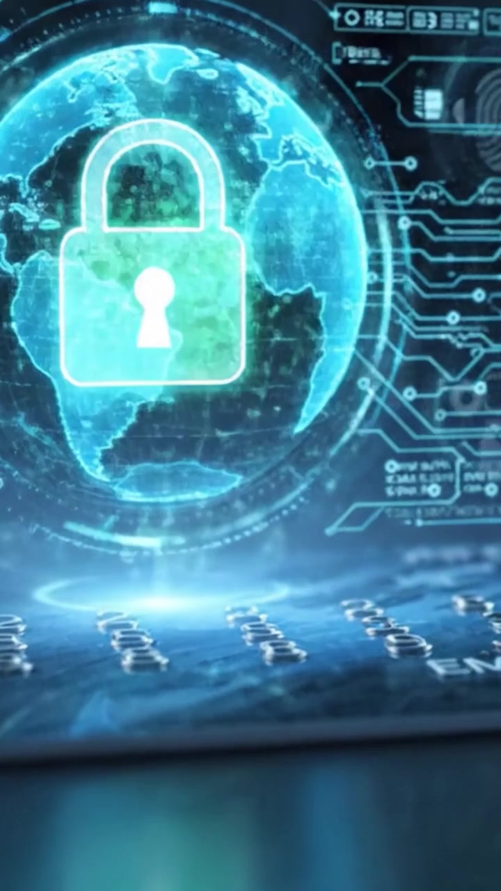 High-Tech Security System with Digital Padlock Overlaying a Smart Card Displaying Advanced Encryption Features Against a Futuristic Background
