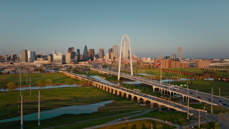 margaret hunt hill bridge and dallas city skyline, texas