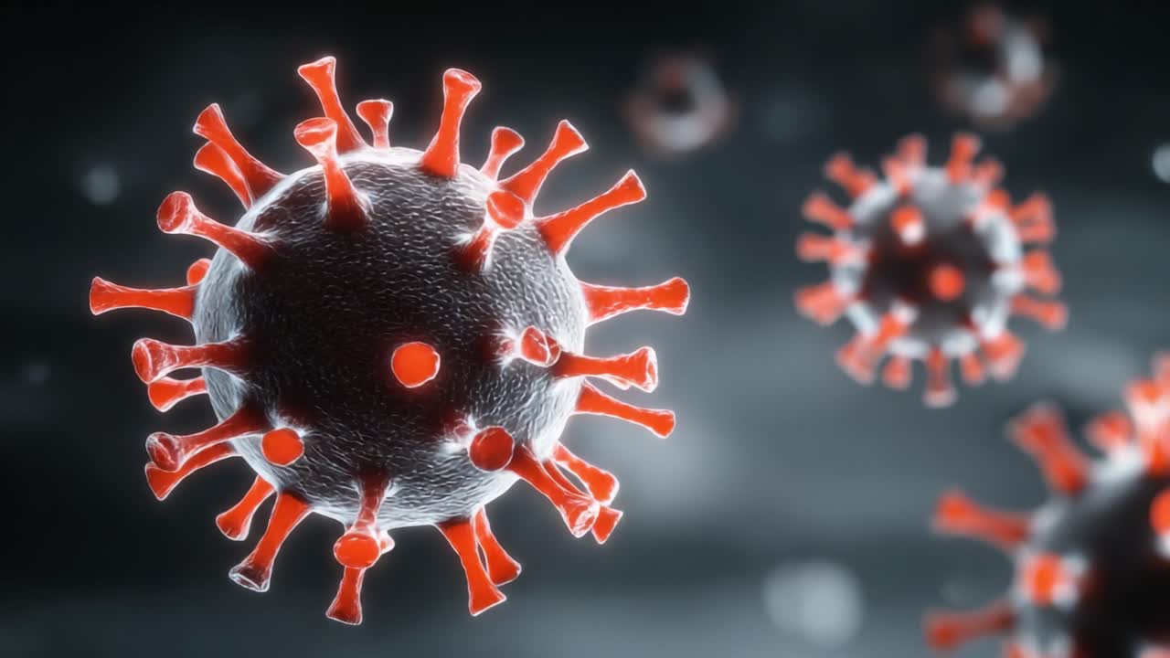 Visualizzazione dettagliata di virus che ne evidenzia le caratteristiche strutturali e le interazioni in un ambiente microscopico.