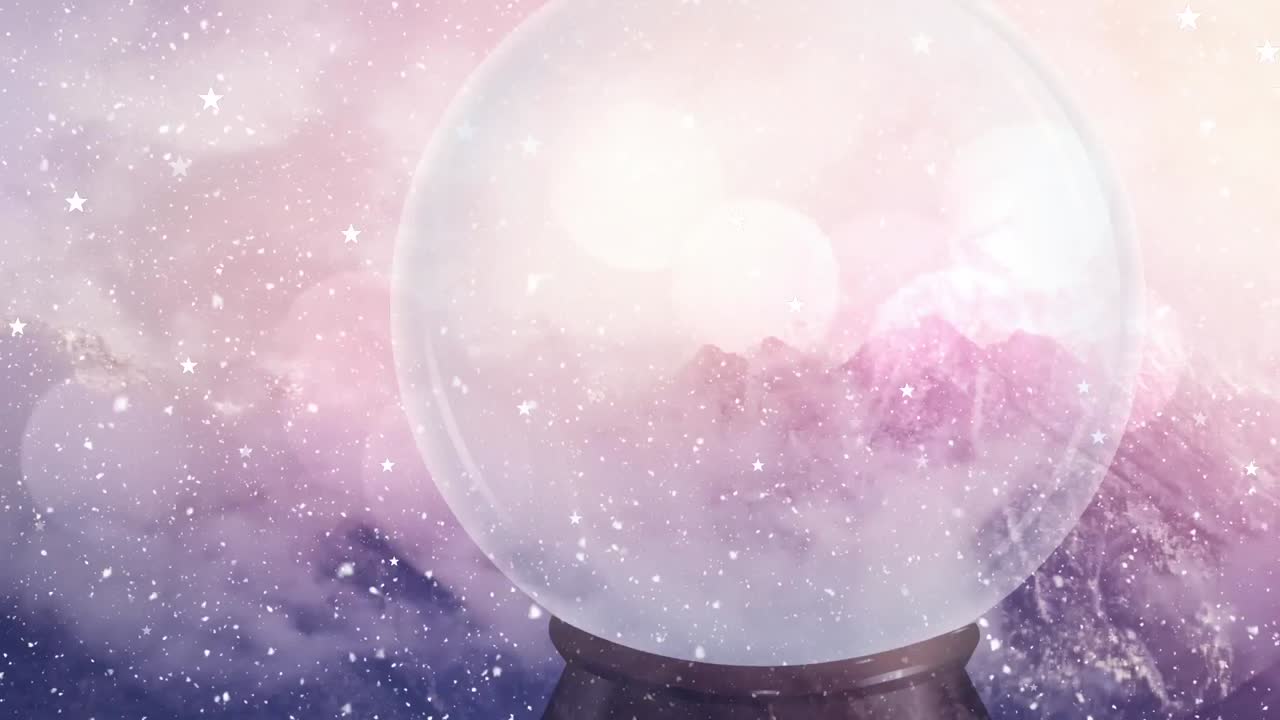 크리스마스에 눈이 내리는 스노우 글로브와 겨울 풍경의 애니메이션