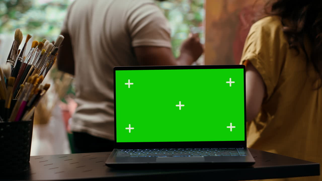 Artists Painting with Green Screen Laptop