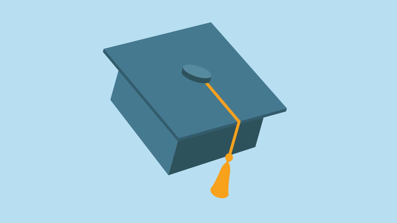 Animation of graduation cap icon moving on blue background