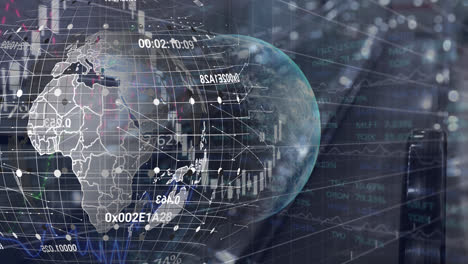 Animation-of-numbers-and-data-processing-over-globes