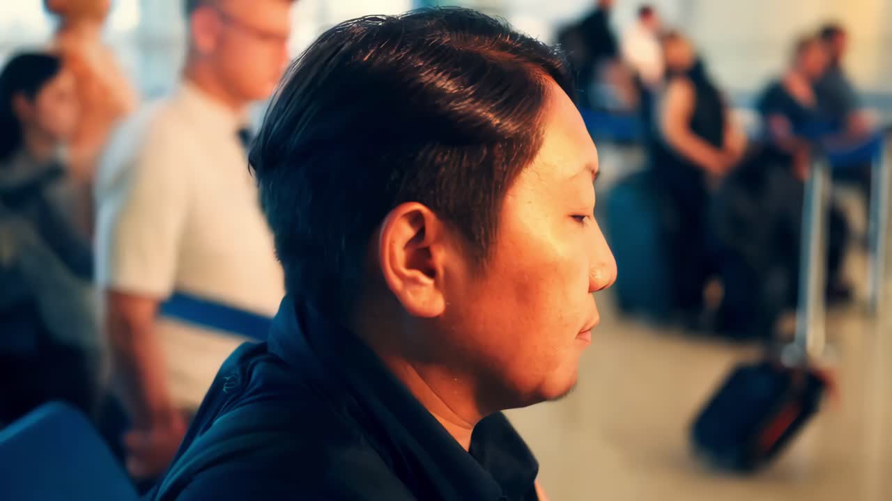 공항에서 기다리는 남자