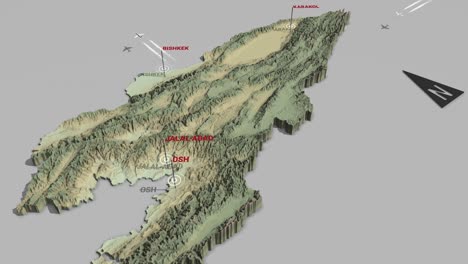 mapa del terreno en 3d de kirguistán