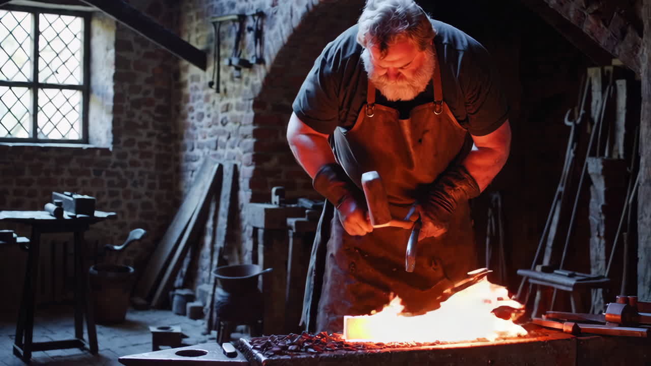 Blacksmith at Work in a Historic Forge