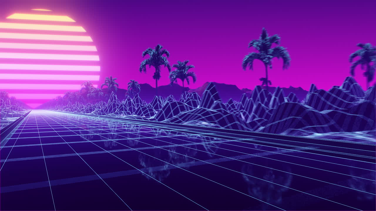 Loop background neon retro wave 80s style