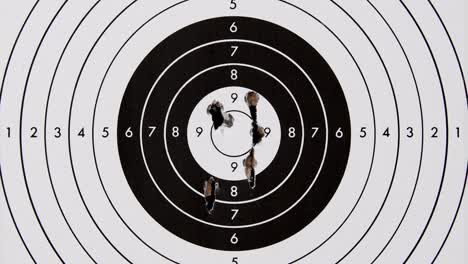 black and white, shooting at a cardboard target with bullet holes