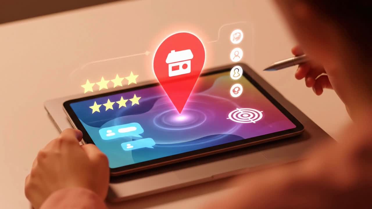 User searching for a highly-rated local business on a digital tablet