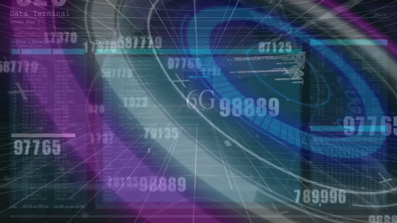 animación del procesamiento de datos y el alcance del escaneo sobre un fondo oscuro