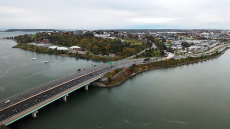 stunning aerial view of the i-295 highway entering portland, maine