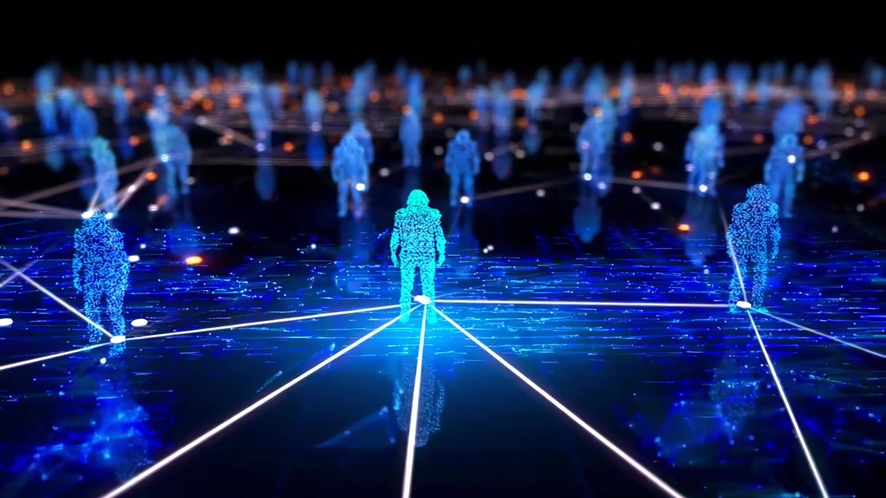 Digital People Connected in a Futuristic Network Grid
