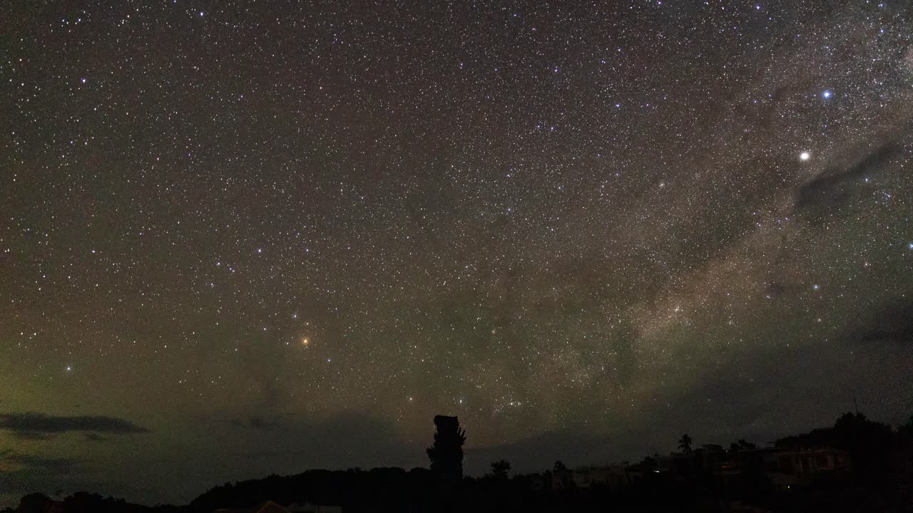 Cielo notturno stellato su una silhouette di paesaggio