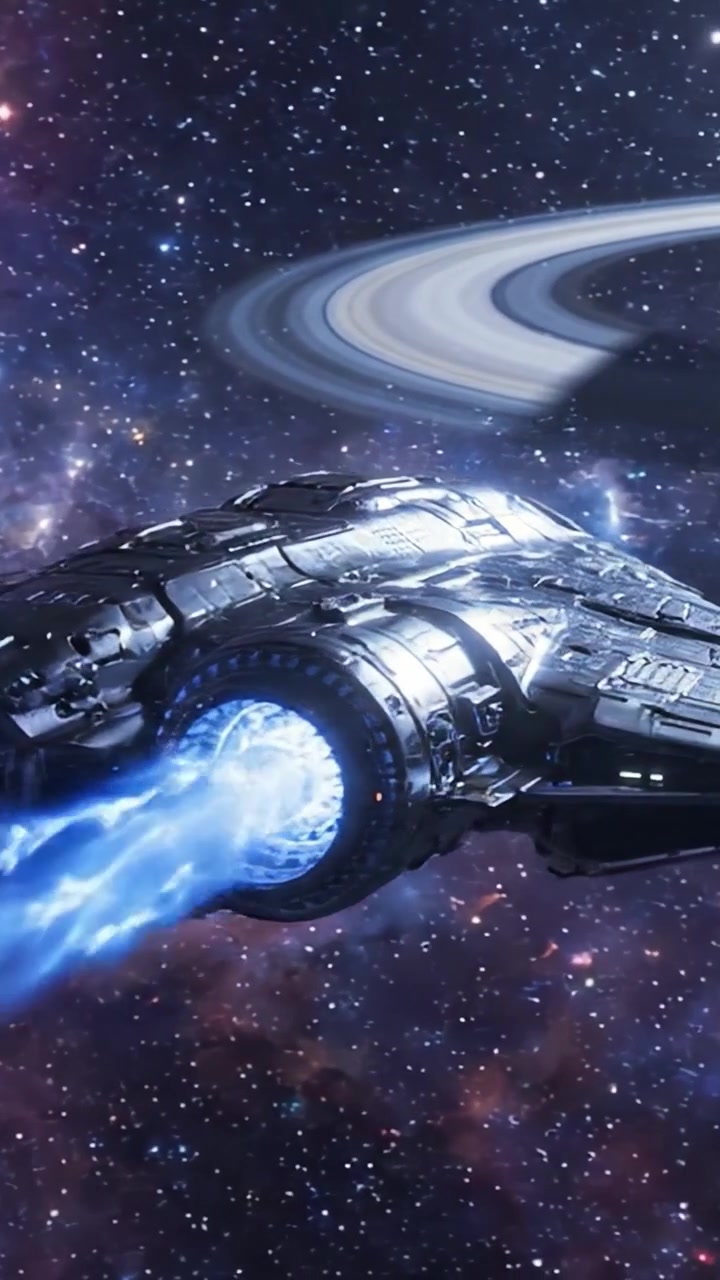 Astronave futuristica che naviga attraverso la bellezza cosmica: un viaggio epico tra stelle e pianeti nel vasto universo.