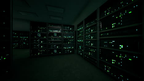 dark server room with racks of servers