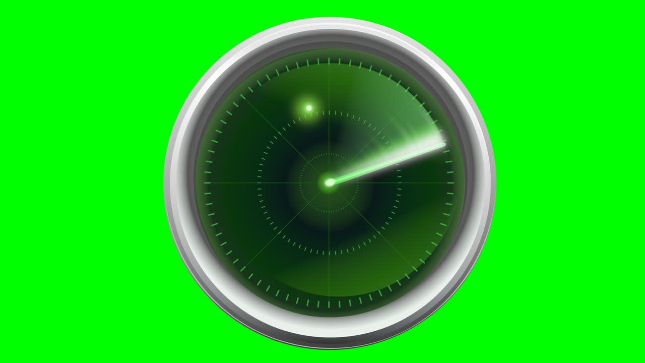 Animation loop of an old radar screen with an echo on green background