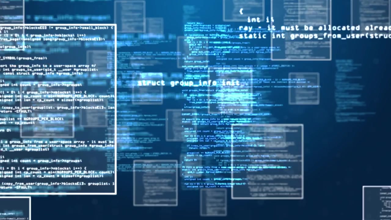 Animation of data processing on navy background