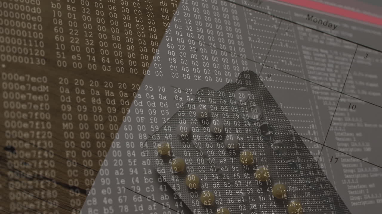 Animation of data processing and calendar over pills