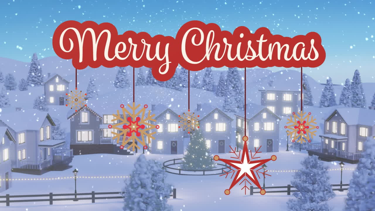 크리스마스 축하 문서의 애니메이션 크리스마스 장식물 위에서 겨울 풍경