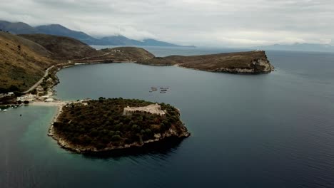 Drone-view-of-the-Ali-Pasha-fortress-at-Porto-Palermo,-Albania