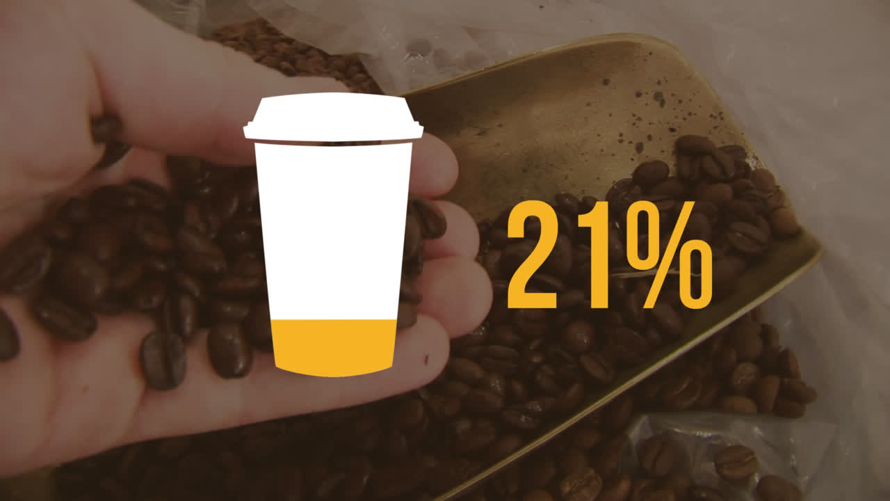 커피 컵과 100% 숫자가 색으로 가득 차 있습니다.