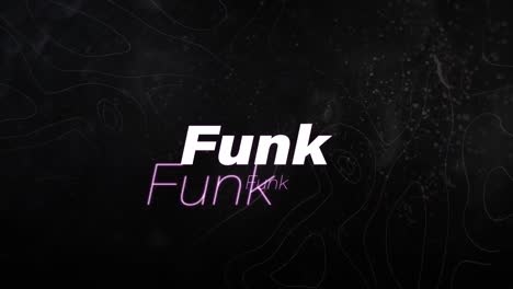 Animation-of-the-word-funk-in-white,-and-green-outline,-moving-on-black-background