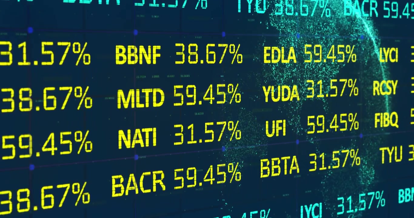 Animation of trading board over changing numbers and globe against abstract background