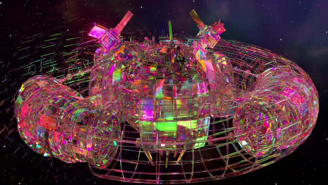 우주에서 다채로운 크리스탈 우주선