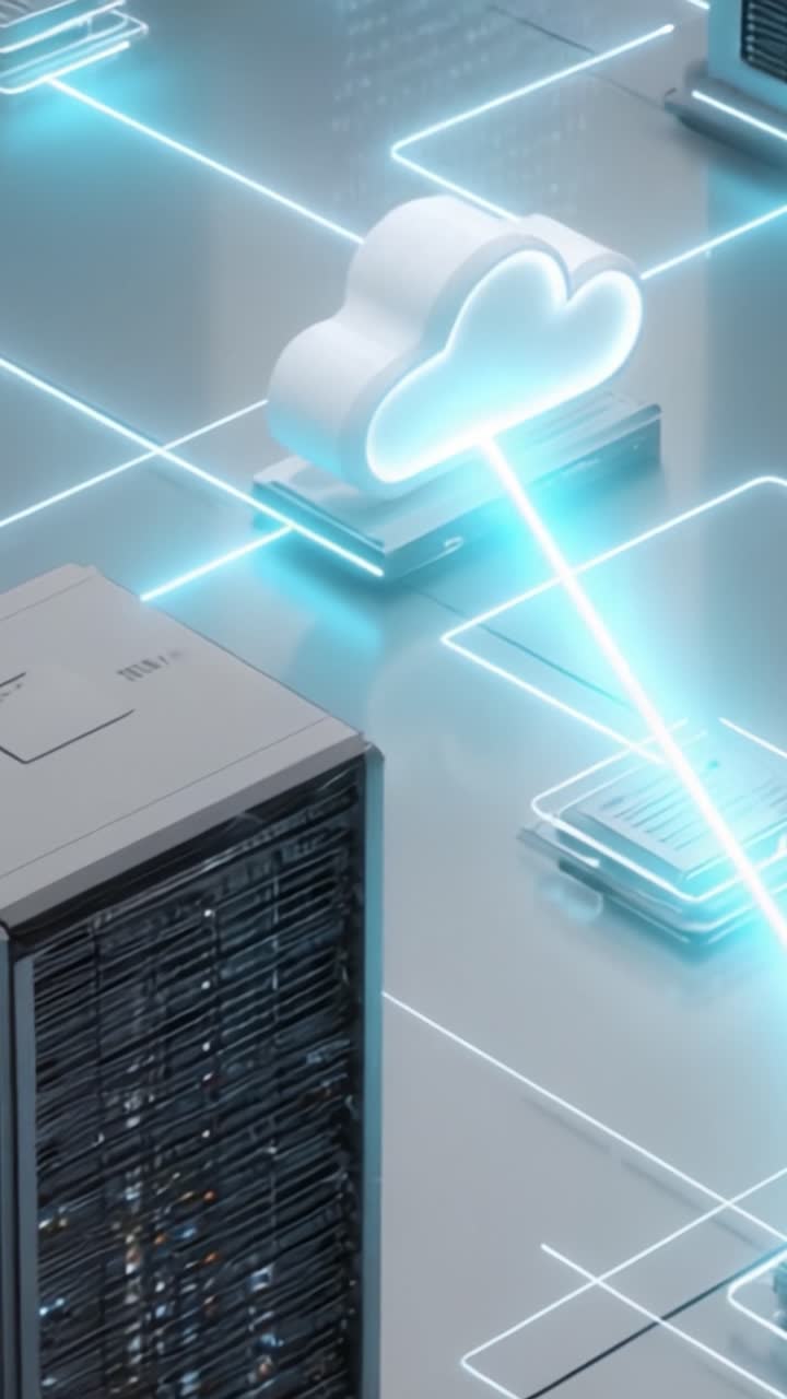 A Modern Cloud Infrastructure with Data Transmission Flow in a Digital Network Environment, Showcasing Server Racks and Cloud Connectivity Graphics