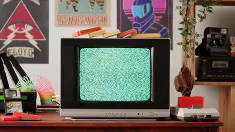 retro gaming setup with vintage tv