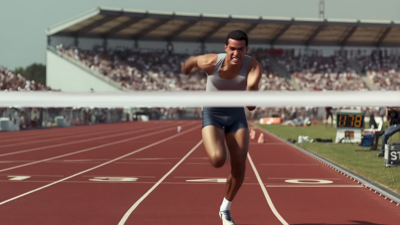 Athlete Sprinting Towards the Finish Line on a Track