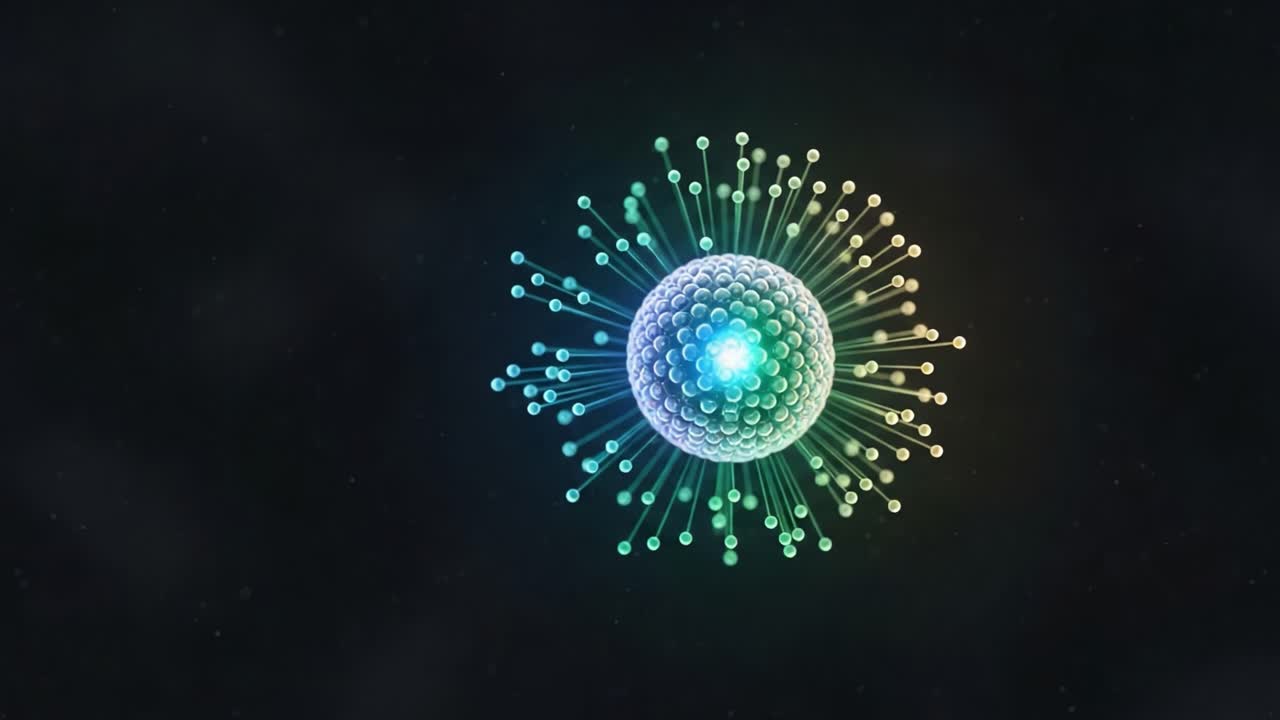 Stunning Visualization of a Virus Structure with Radiating Protein Spikes, Showcasing the Complex Design of Microorganisms and Their Intricate Details